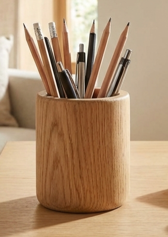Pot à Crayons Cylindrique "Épure" – Chêne Massif